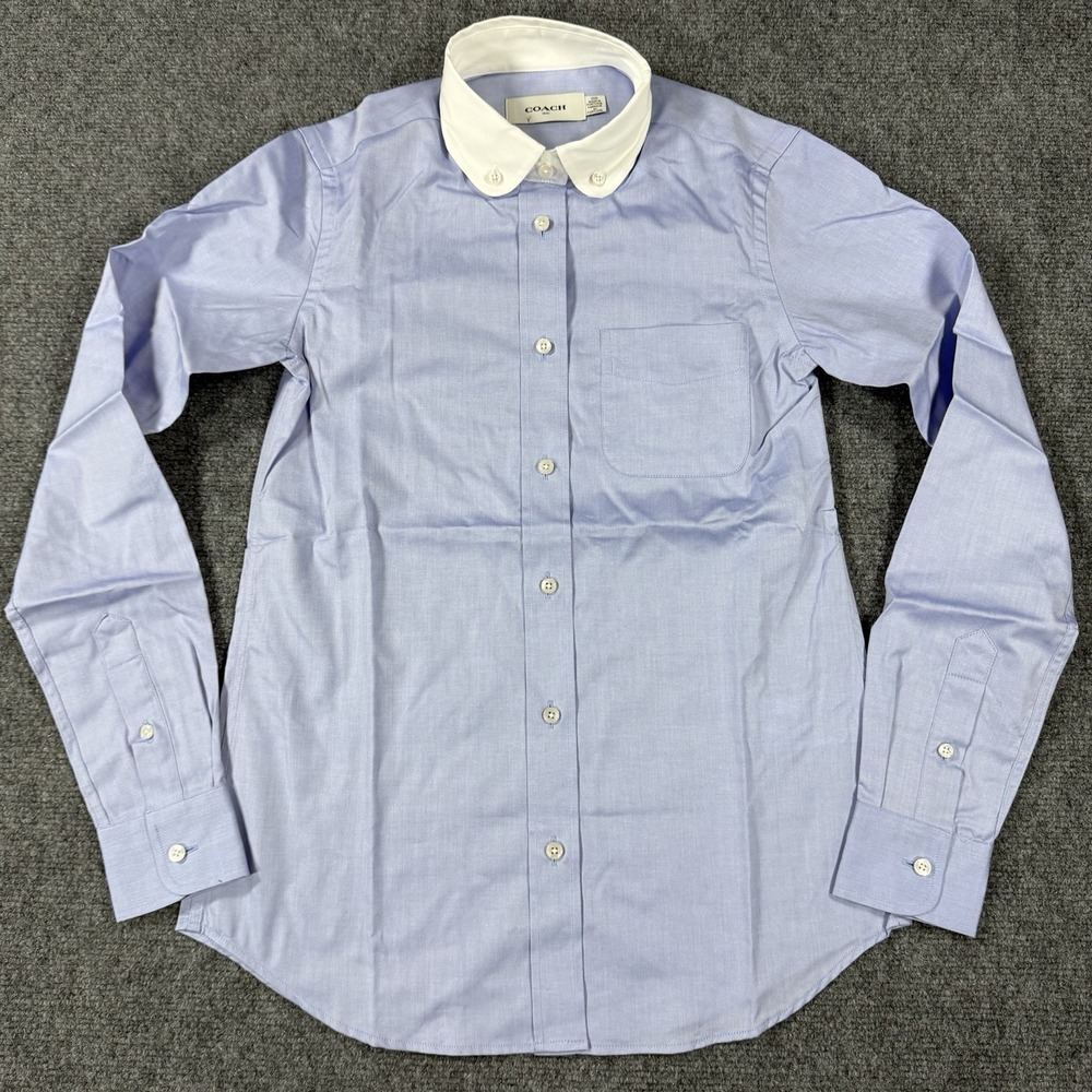 Coach Shirt Womens‎ 000 Blue White Comtrast Collar Button Down